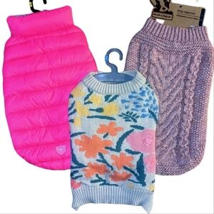 Dog Cold Weather Wardrobe; Puffer & 2 Knit Sweaters sz MED🎁FREE GIFT INC…